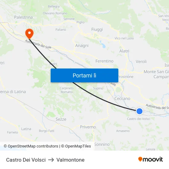 Castro Dei Volsci to Valmontone map