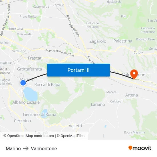 Marino to Valmontone map