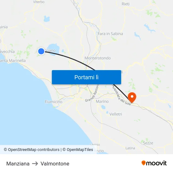 Manziana to Valmontone map