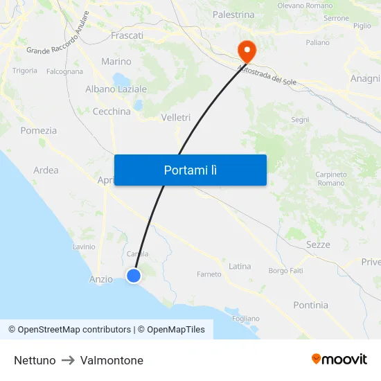 Nettuno to Valmontone map