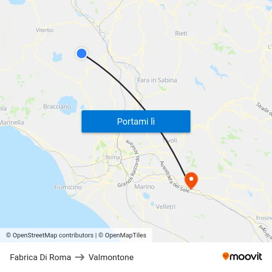 Fabrica Di Roma to Valmontone map
