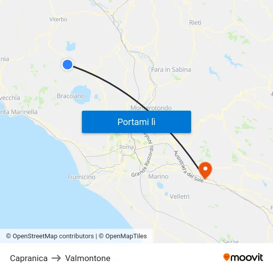 Capranica to Valmontone map