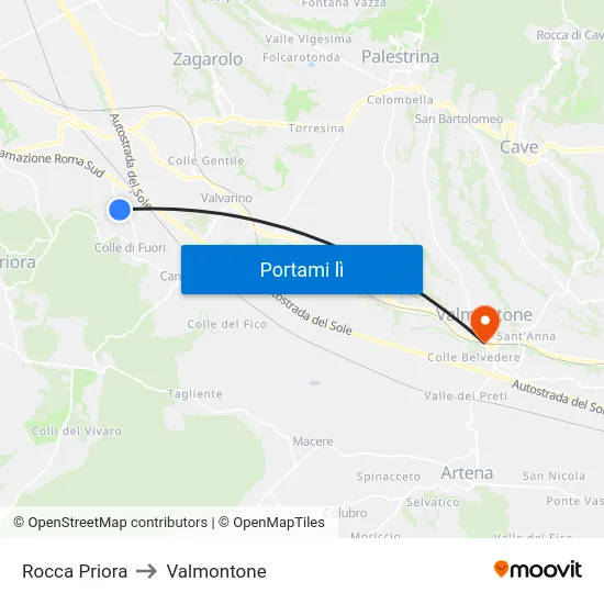 Rocca Priora to Valmontone map