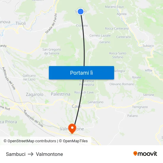 Sambuci to Valmontone map