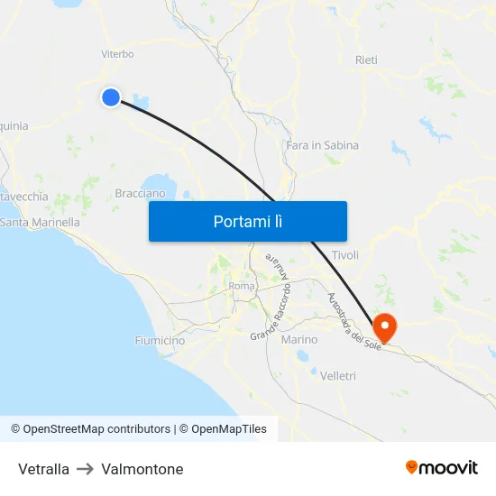 Vetralla to Valmontone map