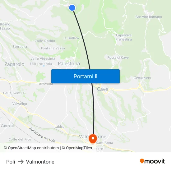 Poli to Valmontone map