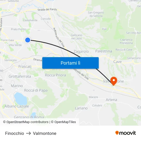 Finocchio to Valmontone map