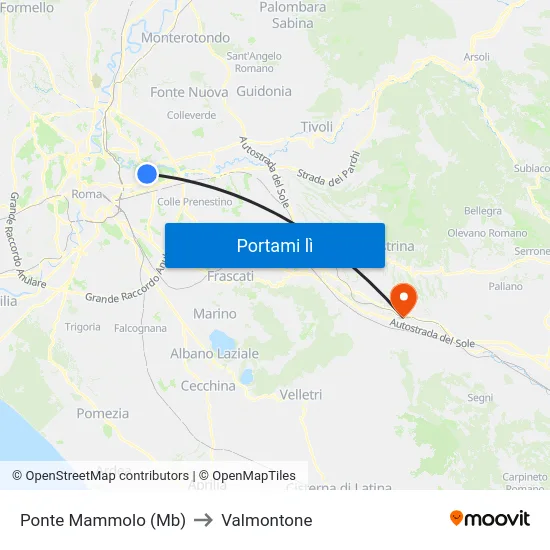 Ponte Mammolo (Mb) to Valmontone map
