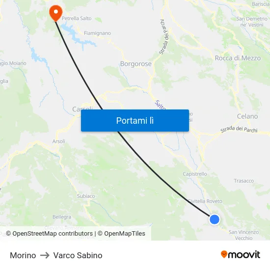 Morino to Varco Sabino map