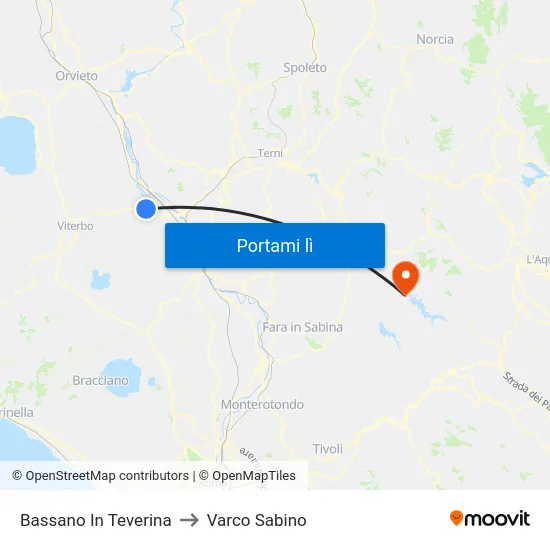 Bassano In Teverina to Varco Sabino map