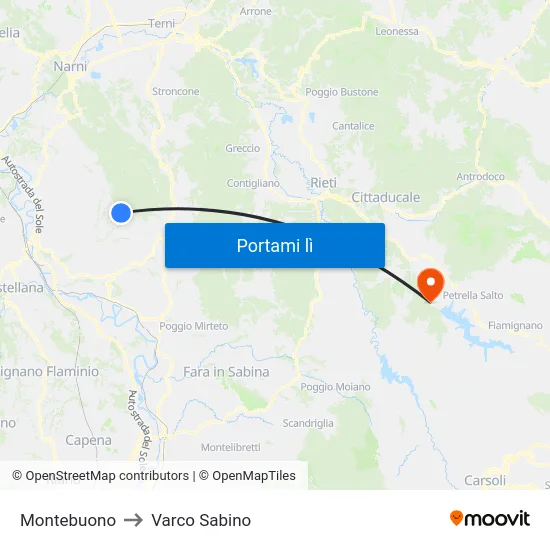 Montebuono to Varco Sabino map