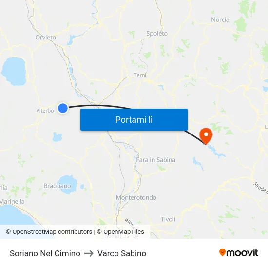 Soriano Nel Cimino to Varco Sabino map