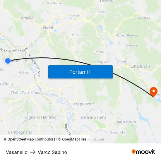 Vasanello to Varco Sabino map