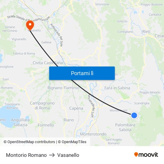 Montorio Romano to Vasanello map