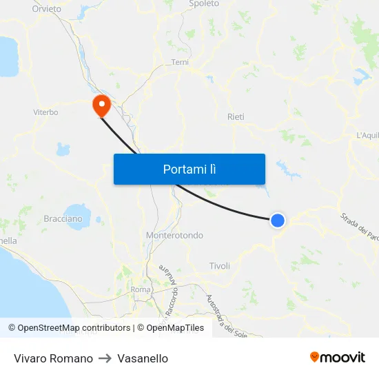 Vivaro Romano to Vasanello map