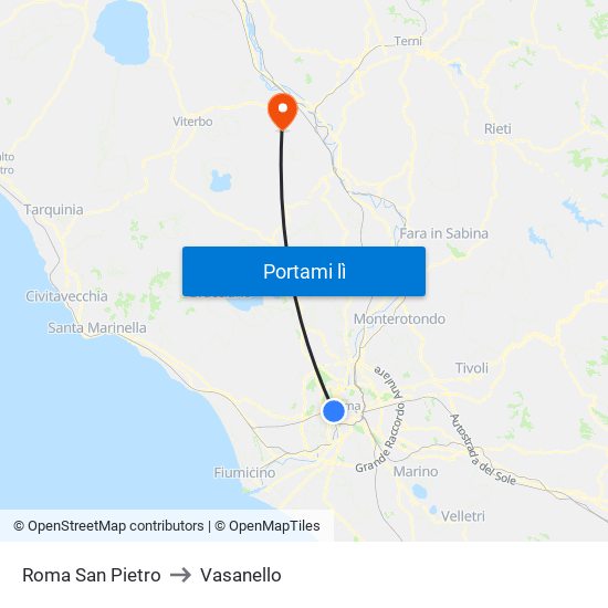 Roma San Pietro to Vasanello map