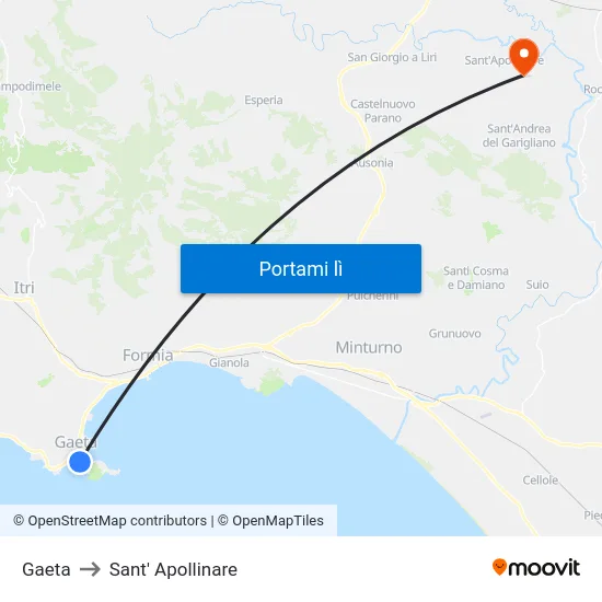 Gaeta to Sant' Apollinare map