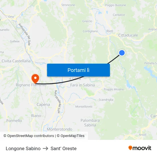 Longone Sabino to Sant' Oreste map