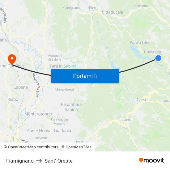 Fiamignano to Sant' Oreste map