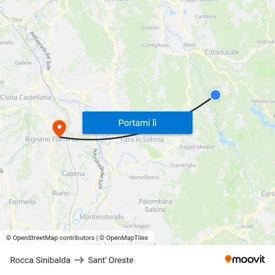 Rocca Sinibalda to Sant' Oreste map