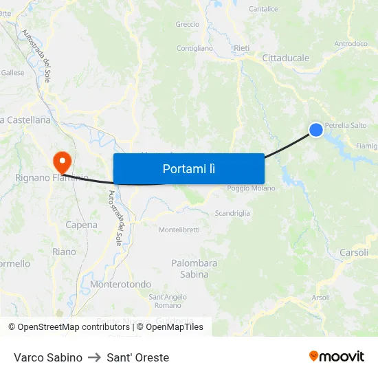 Varco Sabino to Sant' Oreste map