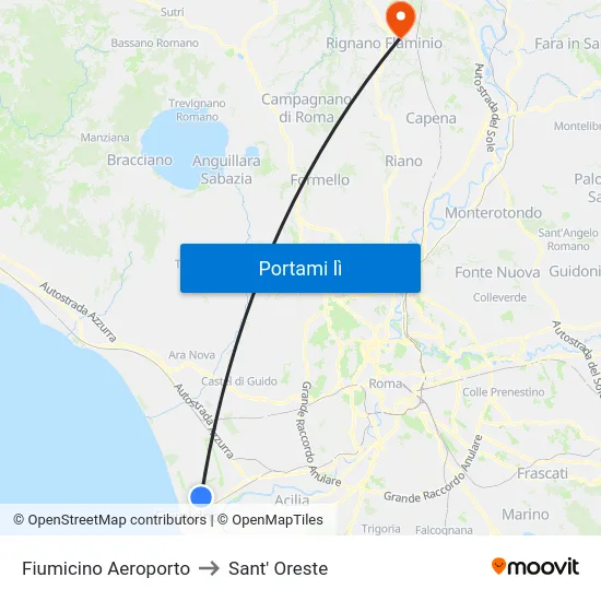 Fiumicino Aeroporto to Sant' Oreste map