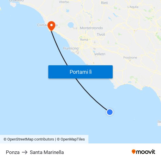 Ponza to Santa Marinella map