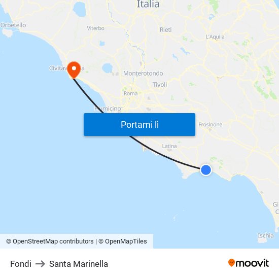 Fondi to Santa Marinella map