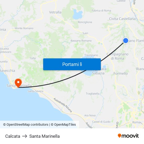 Calcata to Santa Marinella map