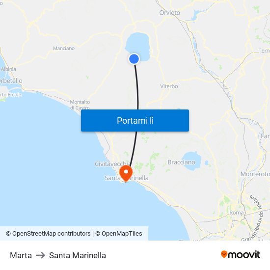 Marta to Santa Marinella map