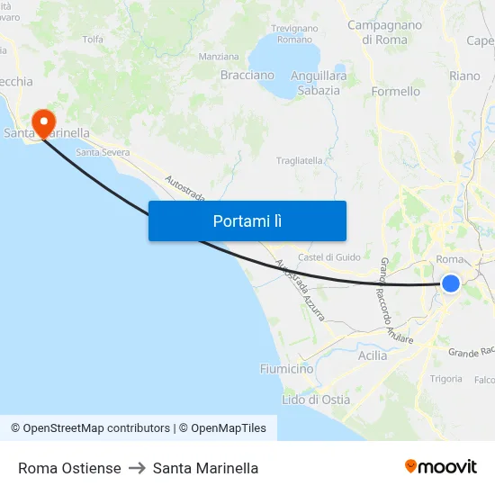 Roma Ostiense to Santa Marinella map