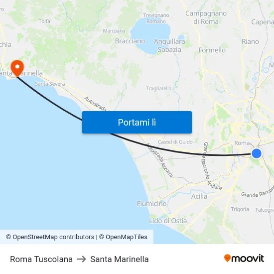Roma Tuscolana to Santa Marinella map
