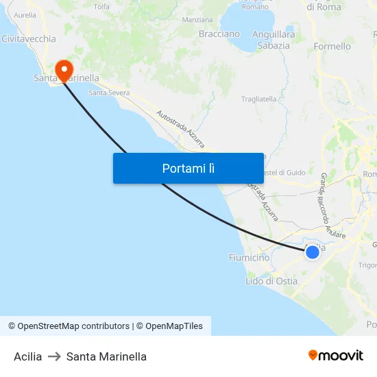 Acilia to Santa Marinella map