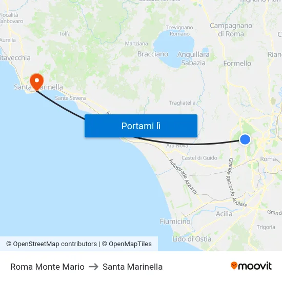 Roma Monte Mario to Santa Marinella map