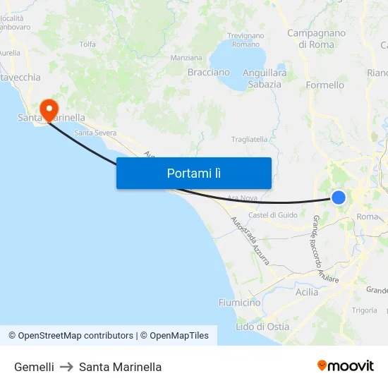 Gemelli to Santa Marinella map