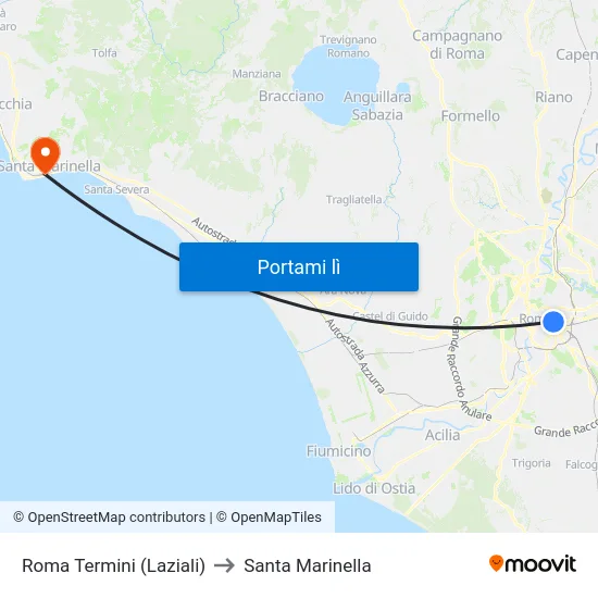 Roma Termini (Laziali) to Santa Marinella map