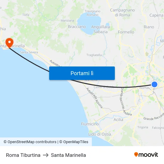 Roma Tiburtina to Santa Marinella map