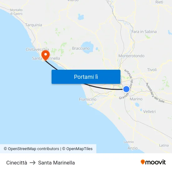 Cinecittà to Santa Marinella map