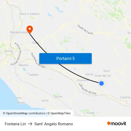 Fontana Liri to Sant' Angelo Romano map
