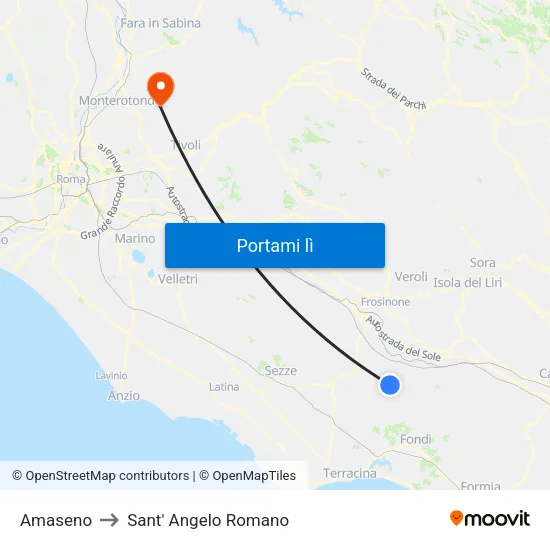 Amaseno to Sant' Angelo Romano map