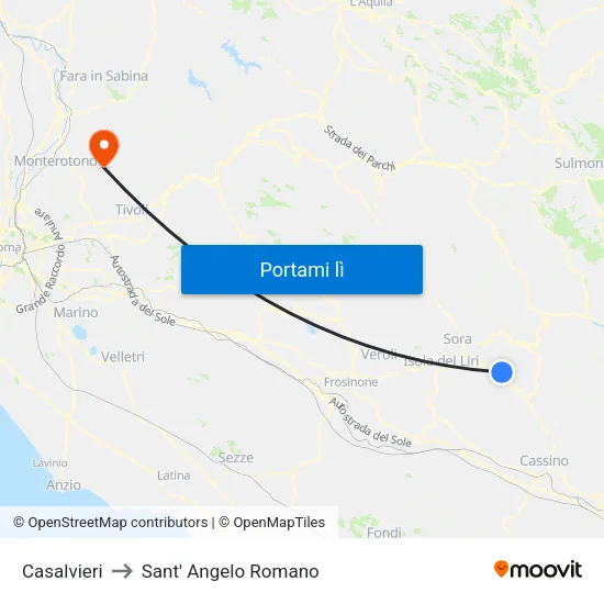 Casalvieri to Sant' Angelo Romano map
