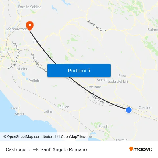 Castrocielo to Sant' Angelo Romano map