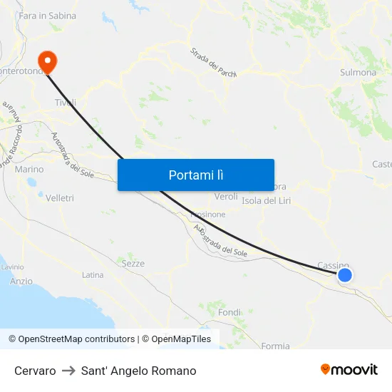 Cervaro to Sant' Angelo Romano map