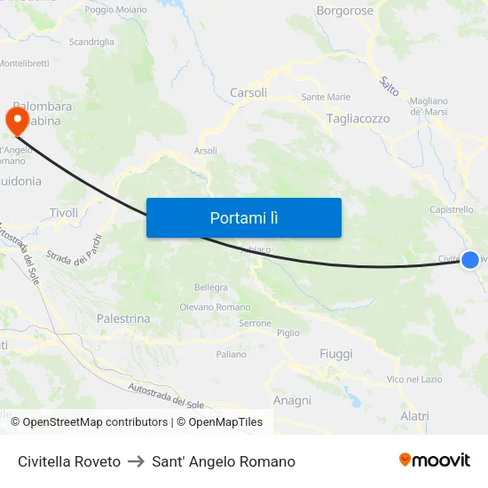 Civitella Roveto to Sant' Angelo Romano map