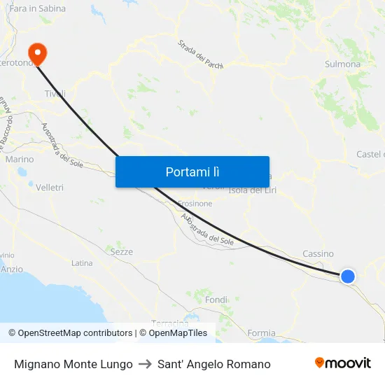Mignano Monte Lungo to Sant' Angelo Romano map