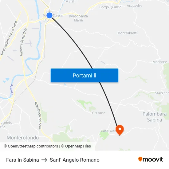 Fara In Sabina to Sant' Angelo Romano map