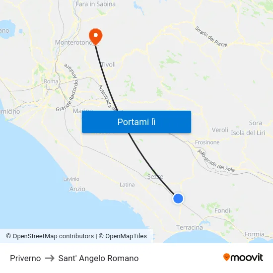 Priverno to Sant' Angelo Romano map