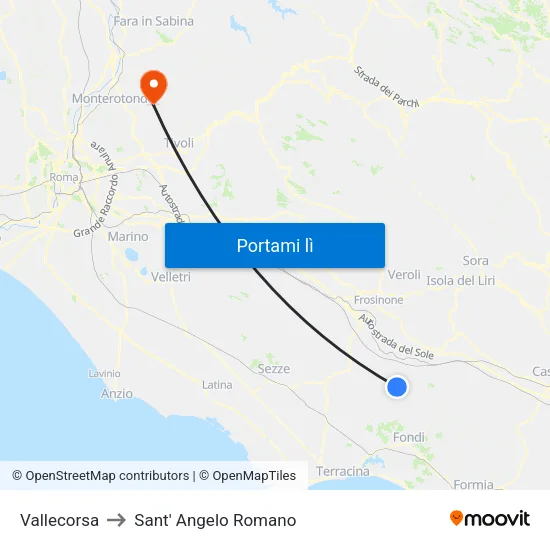 Vallecorsa to Sant' Angelo Romano map