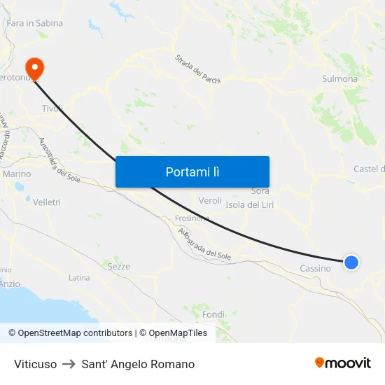 Viticuso to Sant' Angelo Romano map
