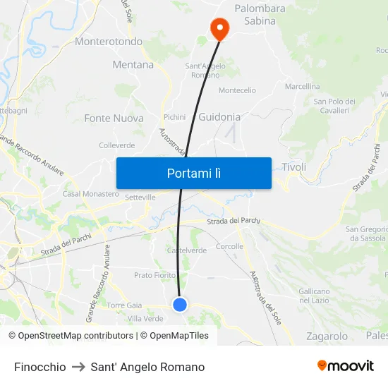 Finocchio to Sant' Angelo Romano map